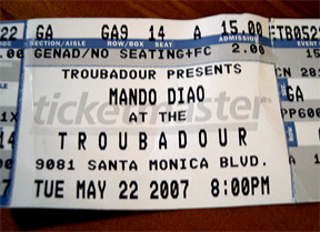 Mando Diao @ Troub: The Ticket Stub