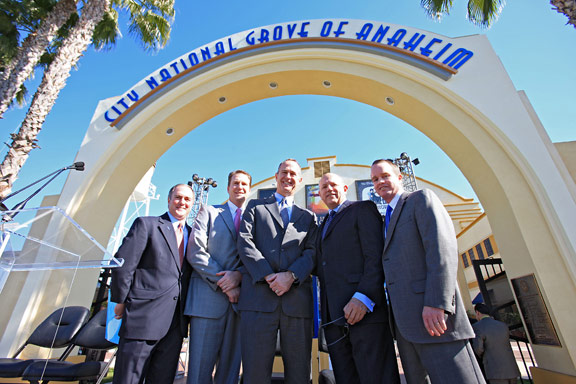 Grove of Anaheim Becomes City National Grove of Anaheim; Five Guys in Suits Approve; Adam Millar Sports Sole Solid-Color Necktie